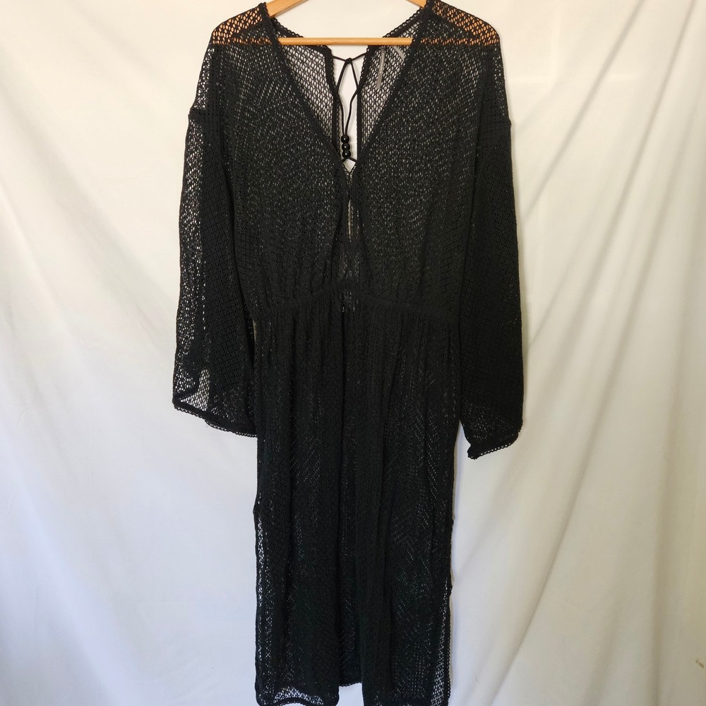 Anthropologie Brea Swim Coverup Cotton Crochet Mesh Dress Laceup Detail sz L